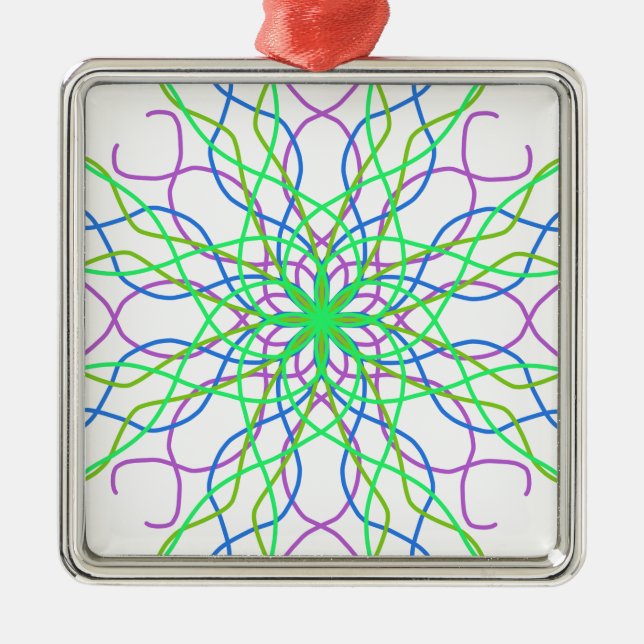 Kaleidoscope Star, White Green Blue Purple Art Metal Ornament (Front)