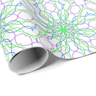 Kaleidoscope Star, White Green Blue Purple Art Wrapping Paper