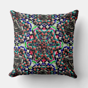 Kaleidoscope style canvas plastic or leather tiled throw pillow
