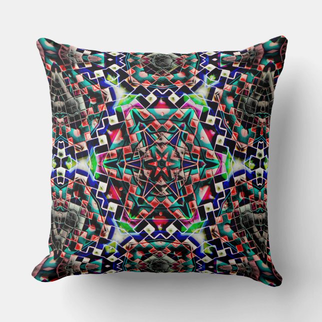 Kaleidoscope style canvas plastic or leather tiled throw pillow (Front)