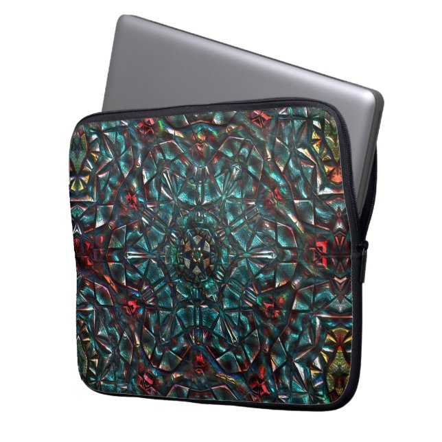 Kaleidoscope style old metal chrome blue green to  laptop sleeve (Front Left)