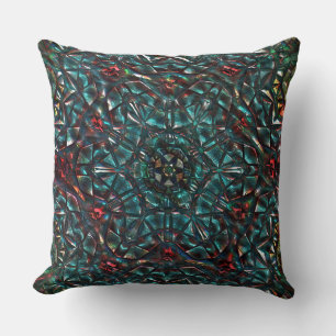Kaleidoscope style old metal chrome blue green to  throw pillow