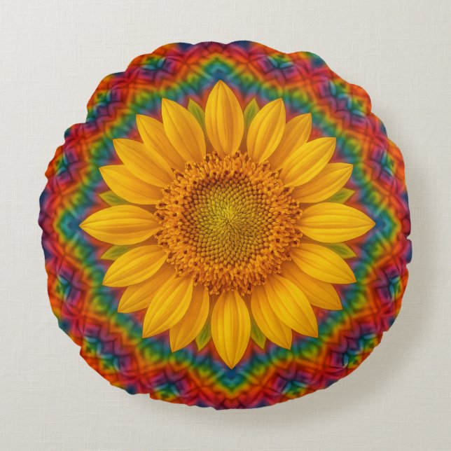 Kaleidoscope Sunflower  Round Pillow (Front)