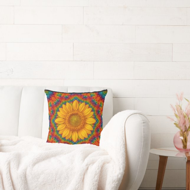 Kaleidoscope Sunflower  Throw Pillow (Couch)