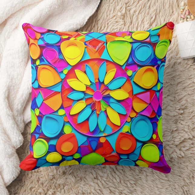Kaleidoscope Symphony Artwork Throw Pillow (Blanket)