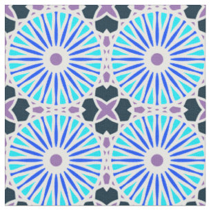 Kaleidoscope Wheel Pattern P White Blue Purple Fabric