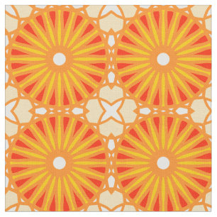 Kaleidoscope Wheel Pattern P White Red Yellow Fabric