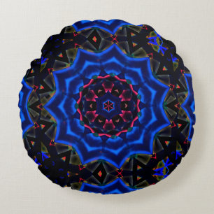 Kaleidoscope with circle, salmon to blue gradient round pillow