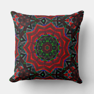 kaleidoscope with circular, green and red gradient throw pillow