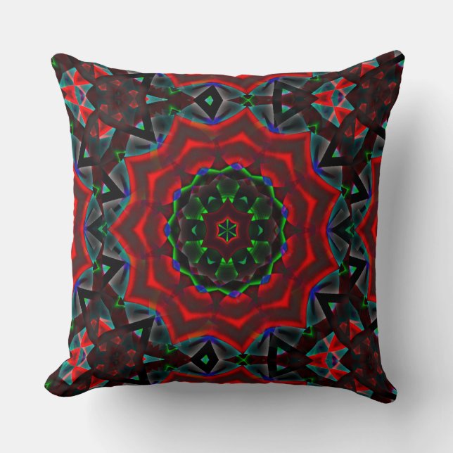 kaleidoscope with circular, green and red gradient throw pillow (Front)