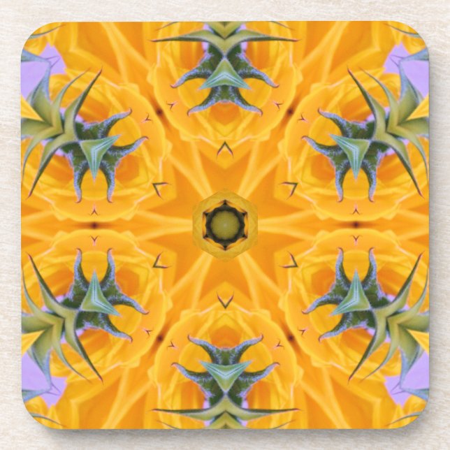 Kaleidoscope Yellow Sunflower Petals Coaster (Front)
