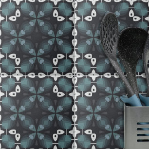 Kaleidoscopic Blue Grey Black Abstract Pattern Tile
