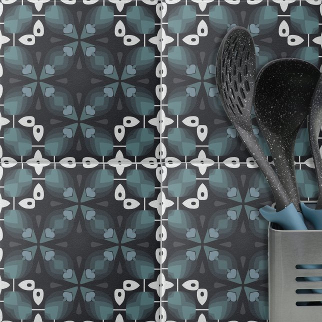 Kaleidoscopic Blue Grey Black Abstract Pattern Tile (Creator Uploaded)
