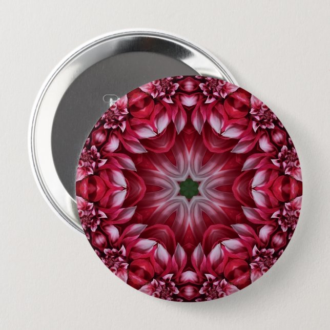Kaleidoscopic Crimson Dahlia  4 Inch Round Button (Front & Back)
