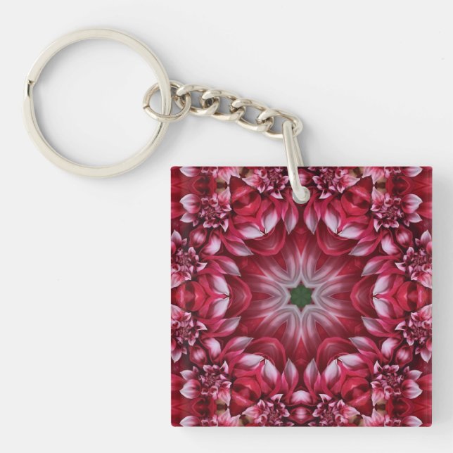 Kaleidoscopic Crimson Dahlia  Keychain (Front)