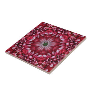 Kaleidoscopic Crimson Dahlia Tile