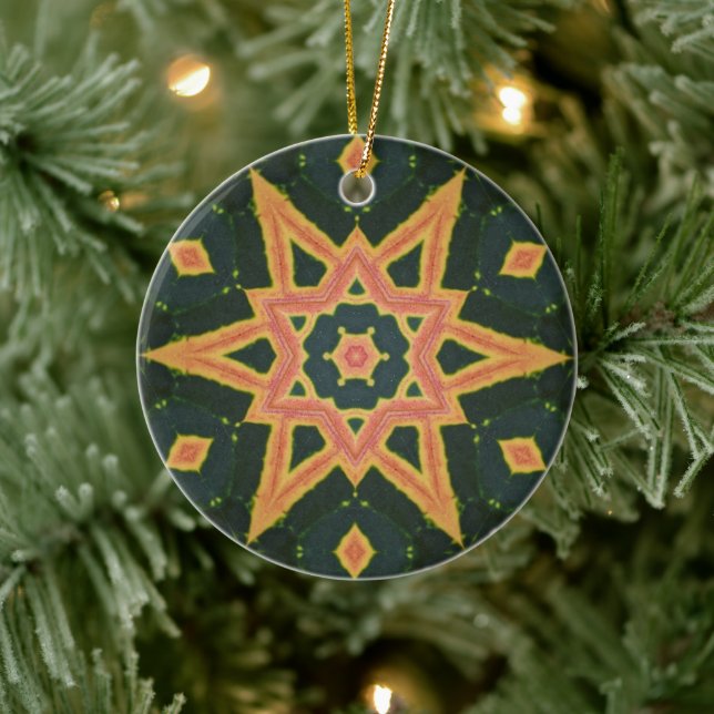 Kaleidoscopic Croton Leaf - "Star" Ceramic Ornament (Tree)