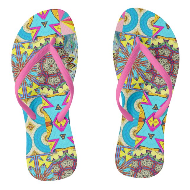 KALEIDOSCOPIC DESIGNER COLLAGE FLIP FLOPS (Footbed)