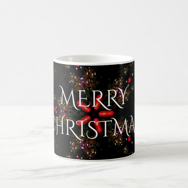 Kaleidoscopic Flower Design Red Black and White Coffee Mug (Center)