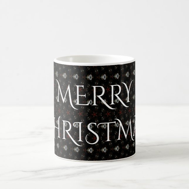 Kaleidoscopic Flower Design Red Black and White Coffee Mug (Center)
