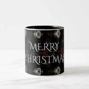 Kaleidoscopic Flower Design Red Black and White Two-Tone Coffee Mug