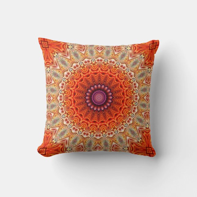 Kaleidoscopic Flower Orange And White Design Throw Pillow (Front)