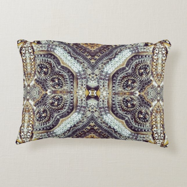 Kaleidoscopic grey Gold Medallion steampunk gears Accent Pillow (Back)