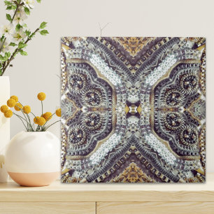 Kaleidoscopic grey Gold Medallion steampunk gears Tile