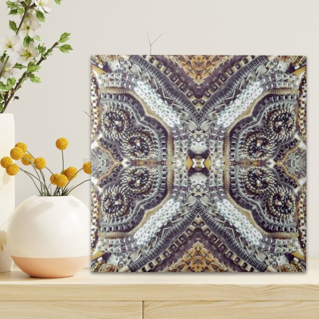 Kaleidoscopic grey Gold Medallion steampunk gears Tile (Kaleidoscopic grey Gold Medallion steampunk gears Tile)