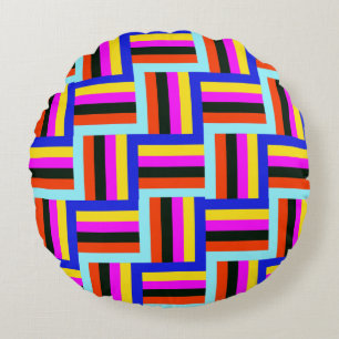Kaleidoscopic Grid Round Pillow