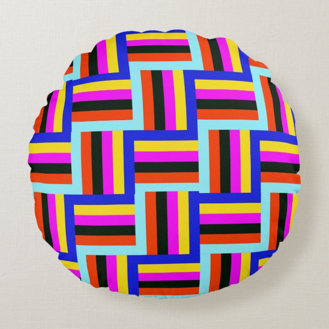 Kaleidoscopic Grid Round Pillow (Front)