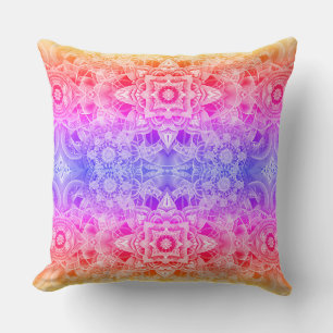 Kaleidoscopic Mandala in Blue, Yellow and Pink Throw Pillow