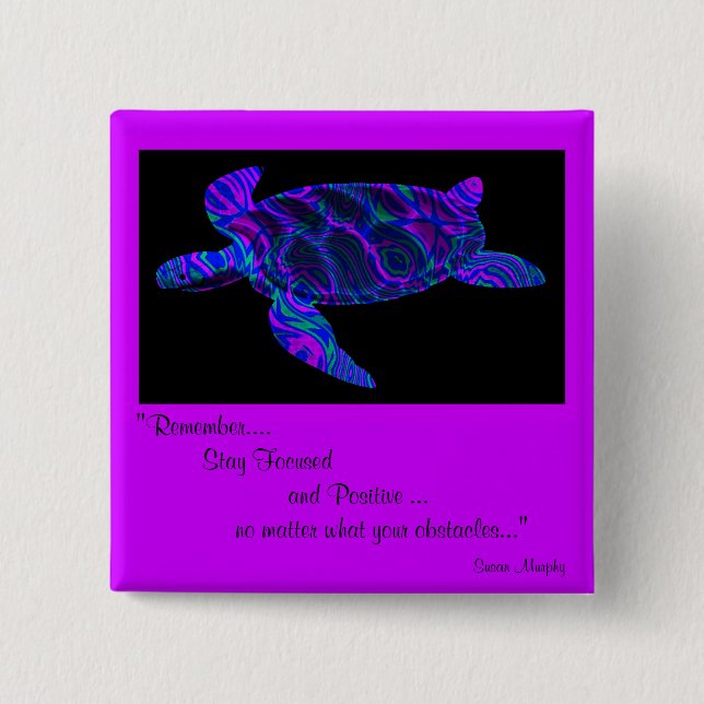 Kaleidoscopic Turtle Design Button.1 2 Inch Square Button (Front)