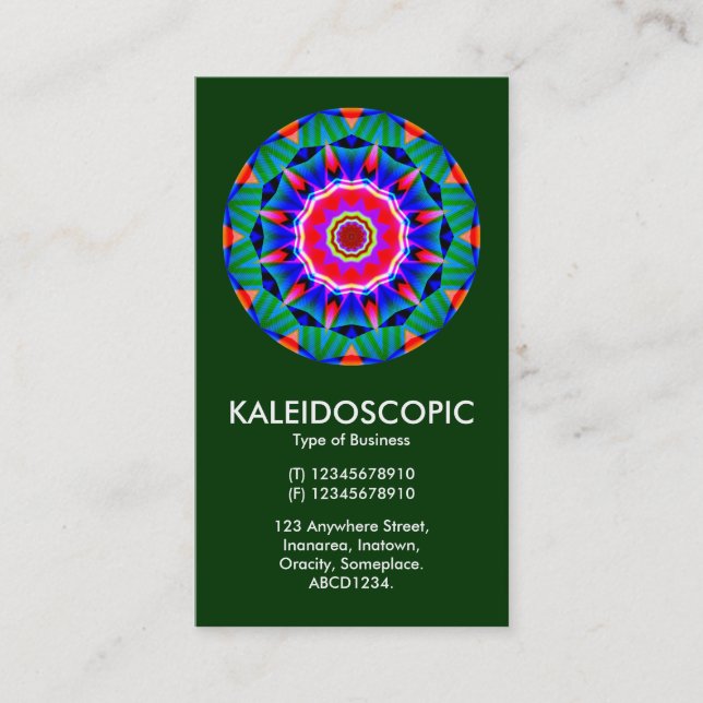 Kaliedoscopic Mandala - Dark Green (003300) Business Card (Front)