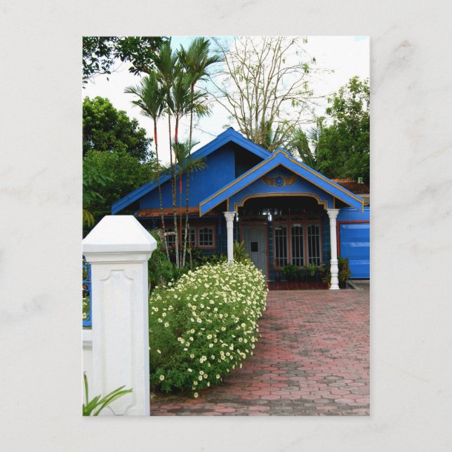 Kalimantan Indonesia Blue House Postcard (Front)