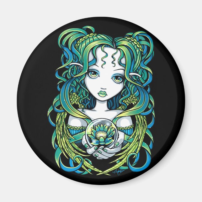 "Kallan" Green Lotus Water Angel Magnet (Front)