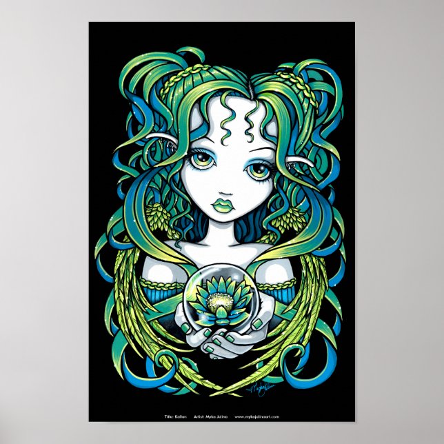 "Kallan" Green Lotus Water Angel Poster (Front)