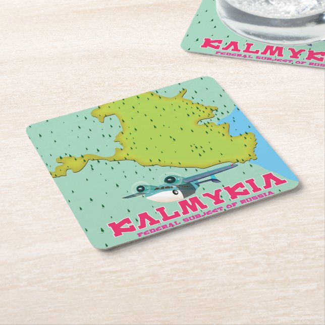 Kalmykia Russia map Square Paper Coaster (Angled)