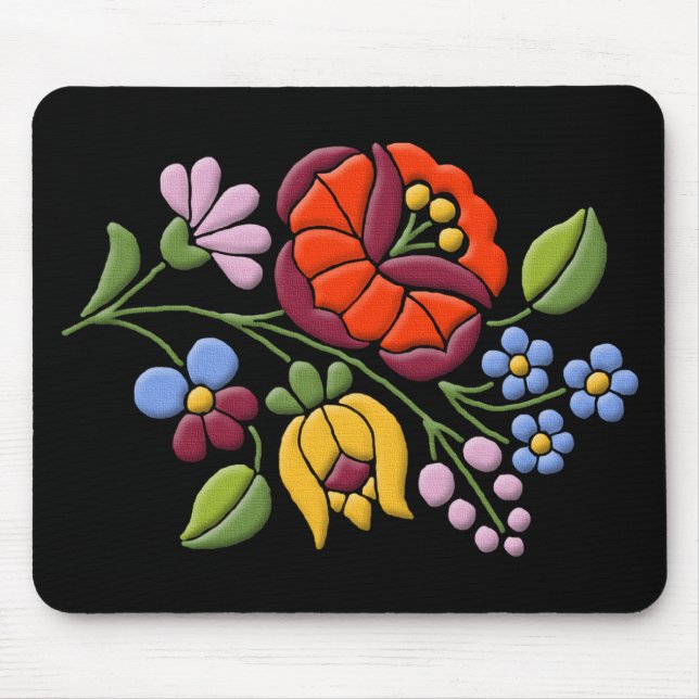 Kalocsa Embroidery - Hungarian Folk Art black bg. Mouse Pad (Front)