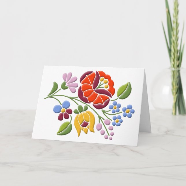 Kalocsa Embroidery - Hungarian Folk Art Card (Front)