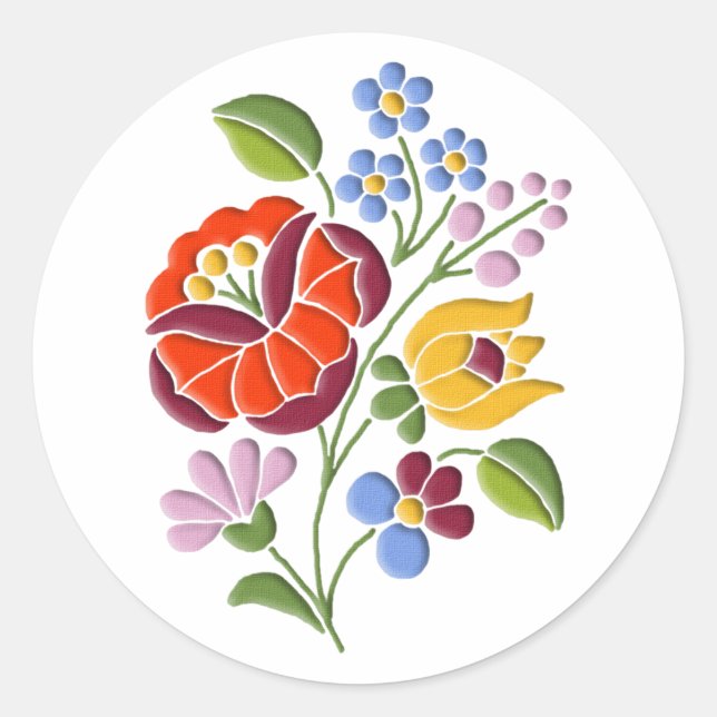Kalocsa Embroidery - Hungarian Folk Art Classic Round Sticker (Front)