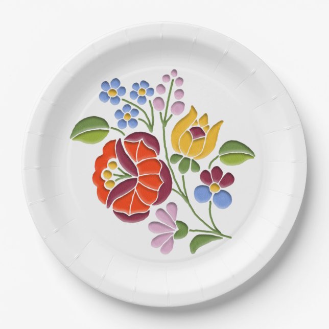 Kalocsa Embroidery - Hungarian Folk Art motif Paper Plate (Front)