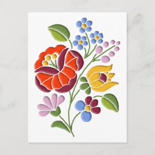 Kalocsa Embroidery - Hungarian Folk Art Postcard