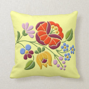 Kalocsa Embroidery - Hungarian Folk Art Throw Pillow