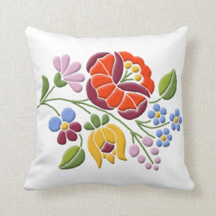 Kalocsa Embroidery - Hungarian Folk Art Throw Pillow