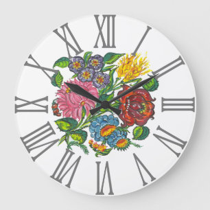 Kalocsai Floral&Roman numerals Large Clock