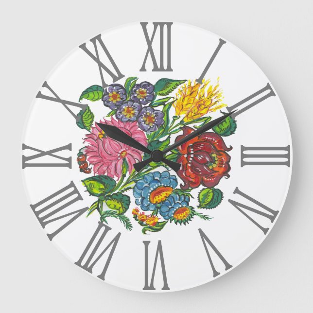 Kalocsai Floral&Roman numerals Large Clock (Front)