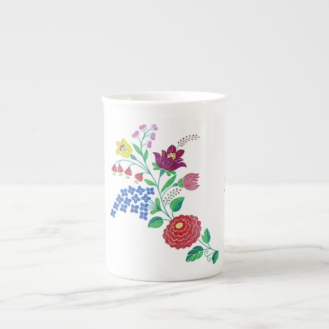 Kalocsai Flower Stem Bone China Mug (Front)