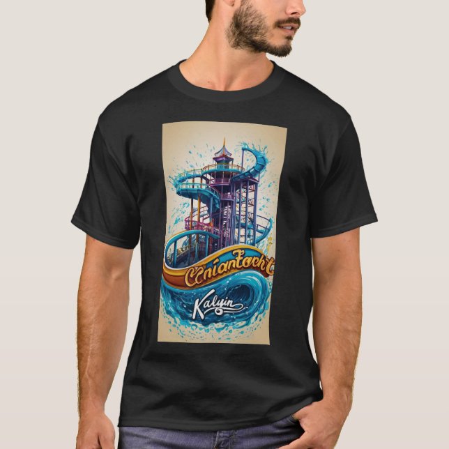 : Kalyan Amusement Park: Vibrant Wave-Inspired Log T-Shirt (Front)