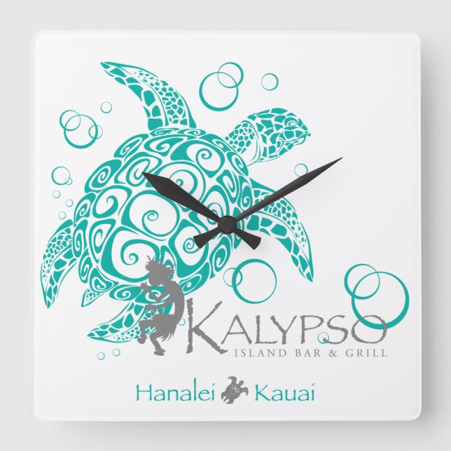 Kalypso Sea Turtle Square Wall Clock (Front)